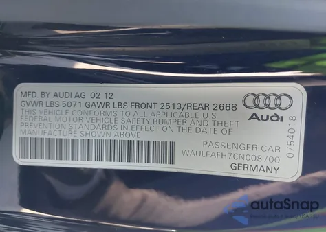 2012 Audi A5 Premium Plus from USA, damaged, VIN WAULFAFH7CN008700